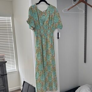 O'Neill Teal and Beige Floral Maxi Dress